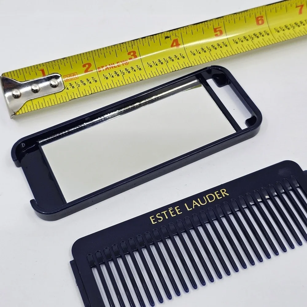 Estee Lauder Travel Hair Comb Navy Blue with Built-in Mirror Gold Logo 5 Inch